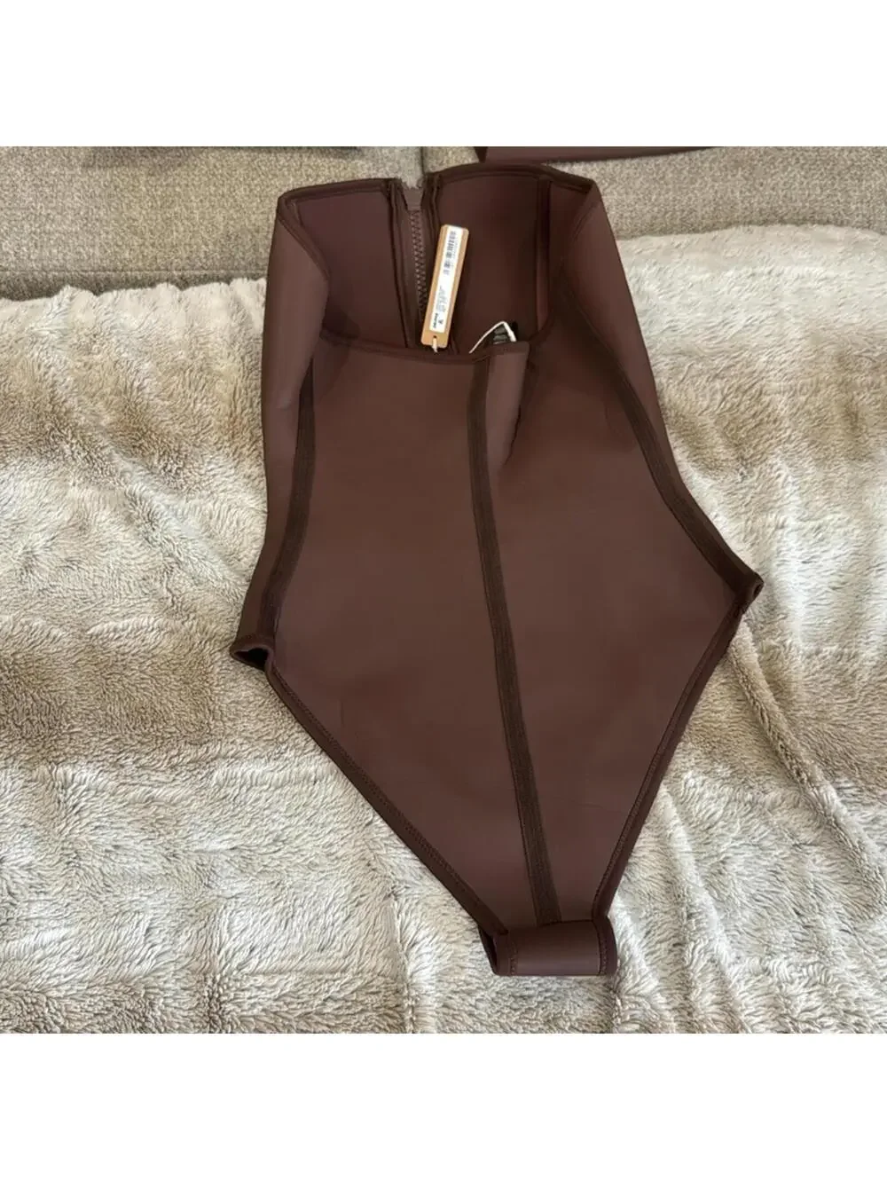 Skims Rubberized Scuba Swim Strapless One Piece - Cocoa